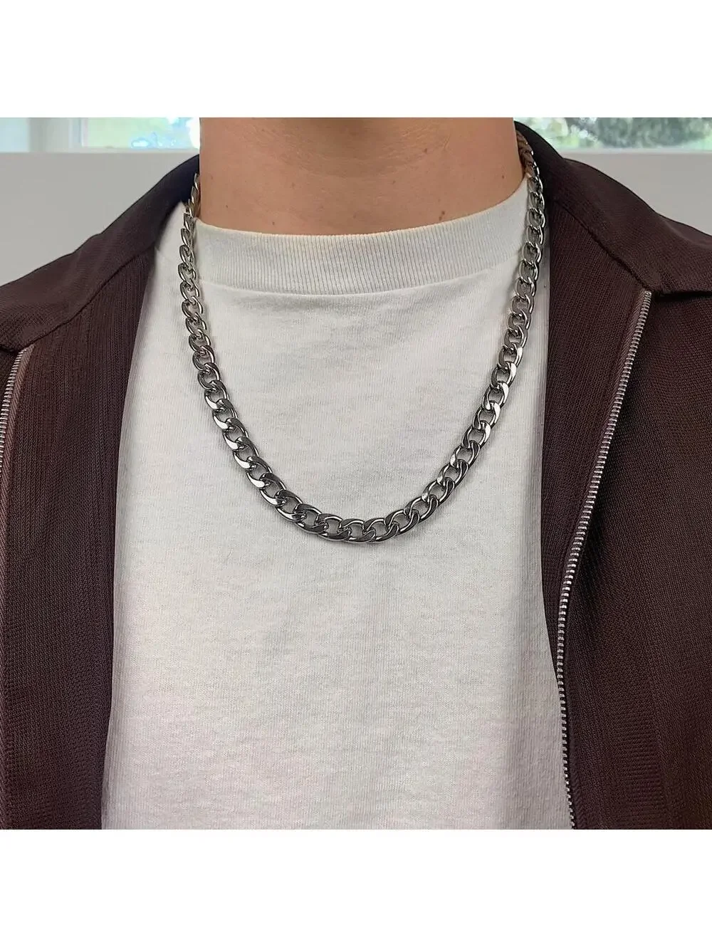 High quality Y2k style Silver stainless steel 23.5 inch Cuban chain necklace
